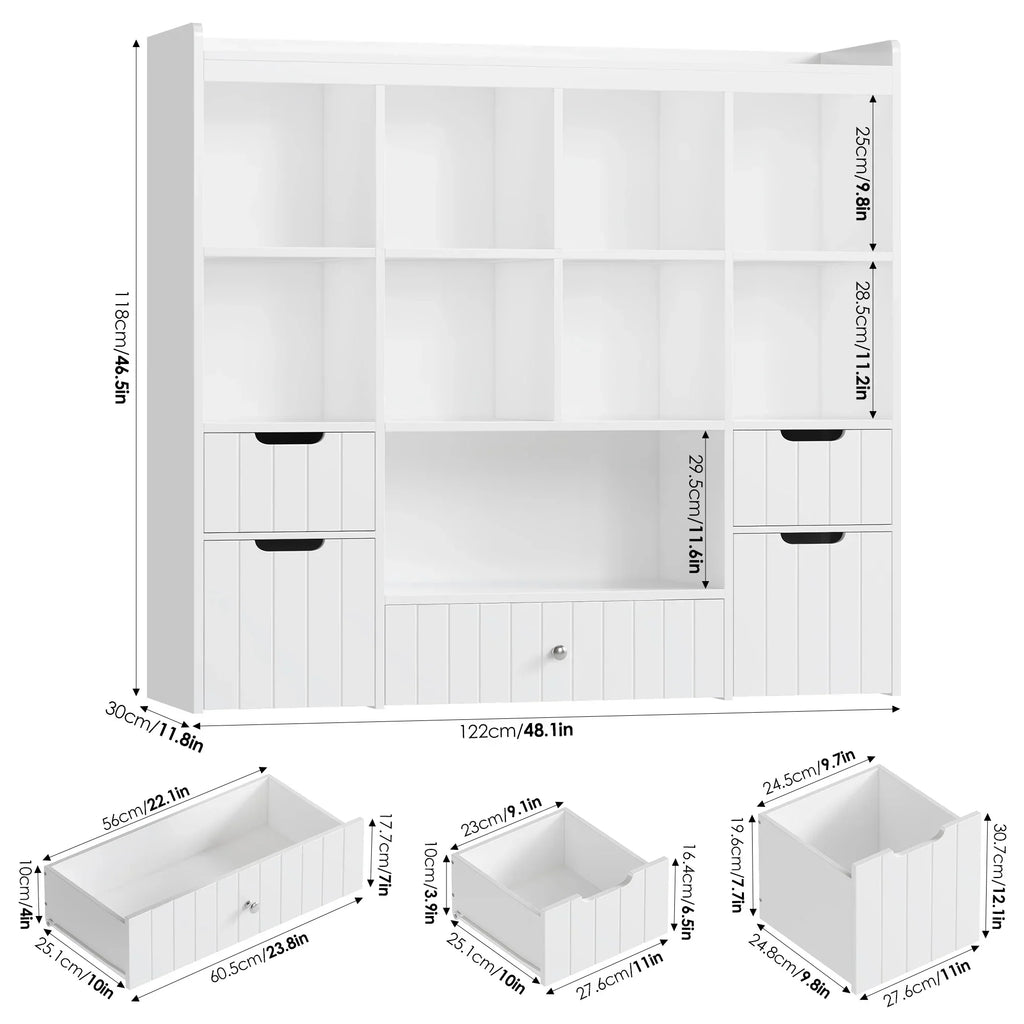 Nouveauté 2026 – Coffre de rangement pour jouets Homfa avec compartiments, tiroirs amovibles, bibliothèque pour chambre ou salon, gris