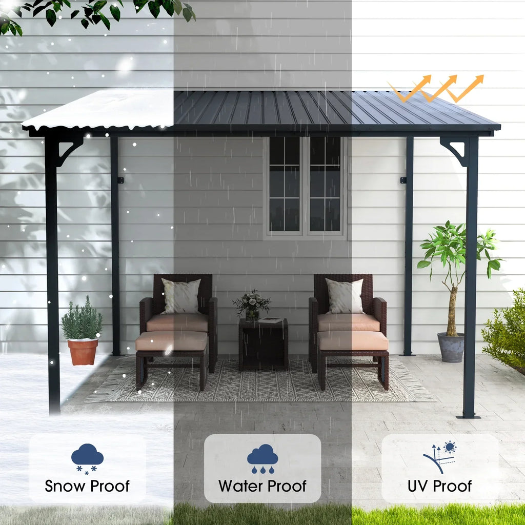 Nouveauté 2026 – Pergola extérieure neuve de 2,44 m x 3,05 m, tonnelle adossée, pergola métallique robuste avec toit rigide, idéale pour patio, jardin, terrasse ou piscine