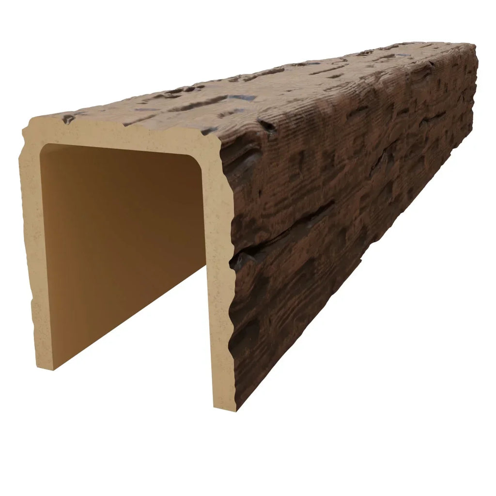 Nouveauté 2026 – Ekena Millwork 3 1/2 po L x 3 1/2 po H x 120 po P 3 côtés (poutre en U) Bois de récupération HeritageTimber Faux bois Poutre de plafond, Brun Kona