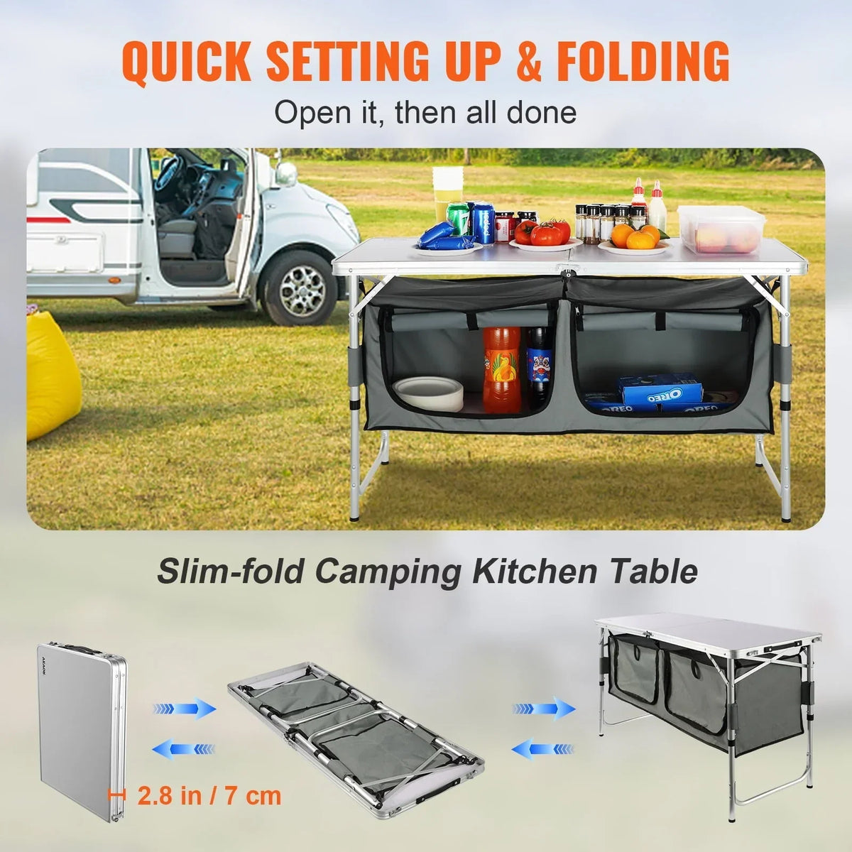 Nouveauté 2026 – Table de cuisine de camping BENTISM , pliable et portable, avec 3 hauteurs réglables