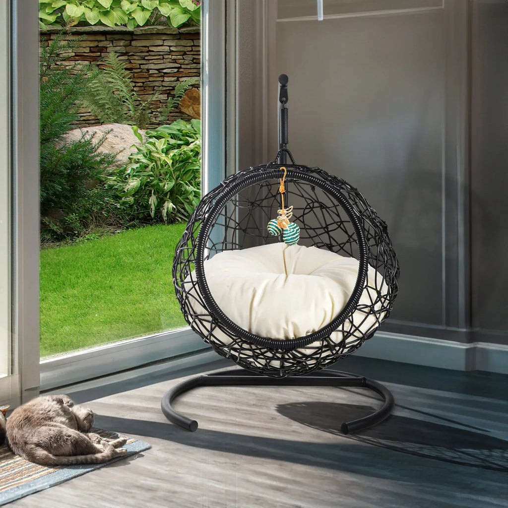 Nouveauté 2026 – Lit surélevé pour chat d'intérieur Dextrus avec coussin amovible, marron uni