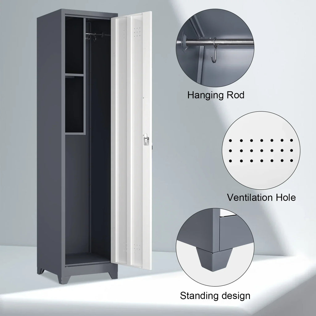 Nouveauté 2026 – Armoire à balais Marcree Slim , armoire métallique avec étagères et tringle de suspension, armoire de rangement utilitaire de 165 cm avec porte verrouillable, armoire de rangement haute pour produits de nettoyage, idéale pour la cuis