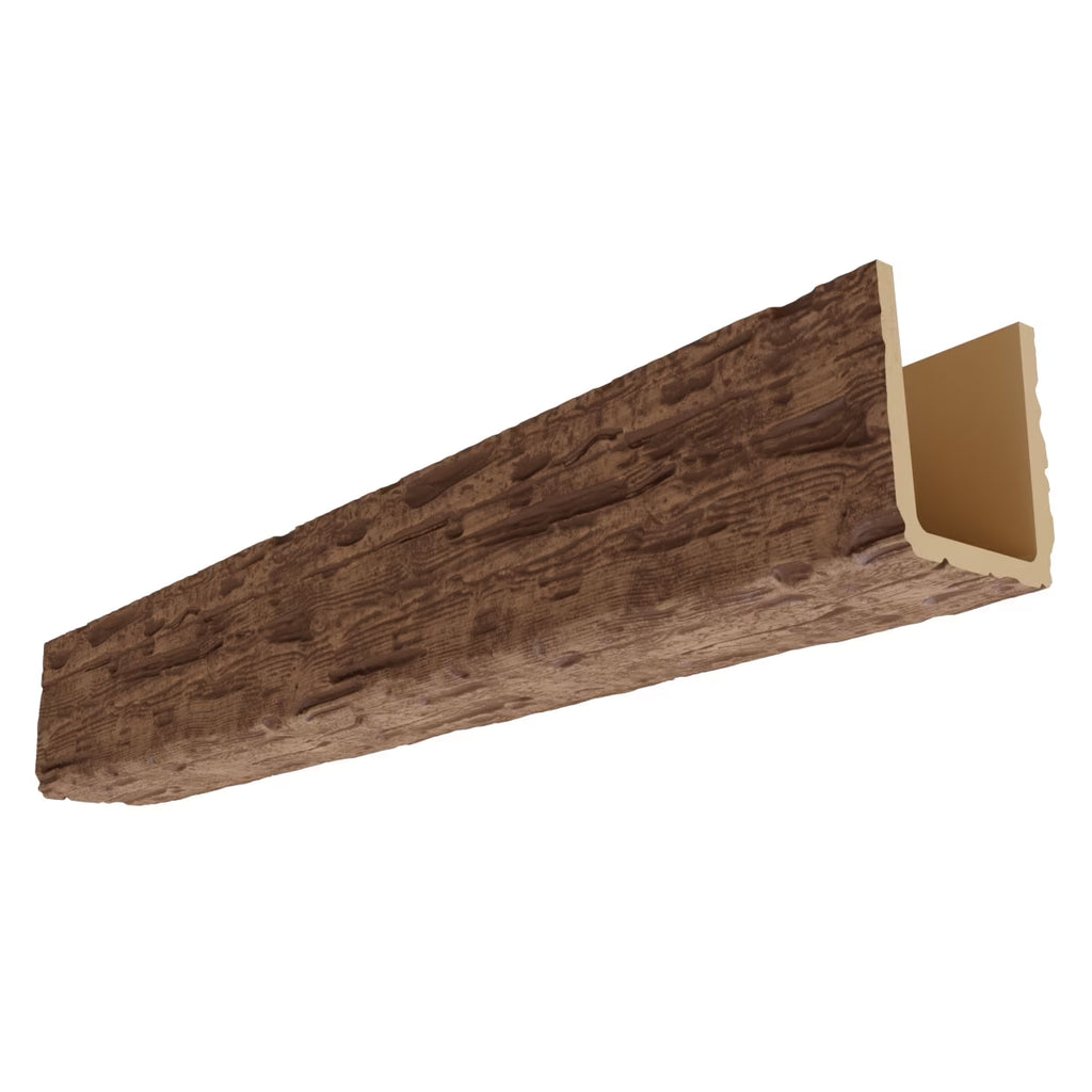 Nouveauté 2026 – Ekena Millwork 3 1/2 po L x 3 1/2 po H x 120 po P 3 côtés (poutre en U) Bois de récupération HeritageTimber Faux bois Poutre de plafond, Brun Kona
