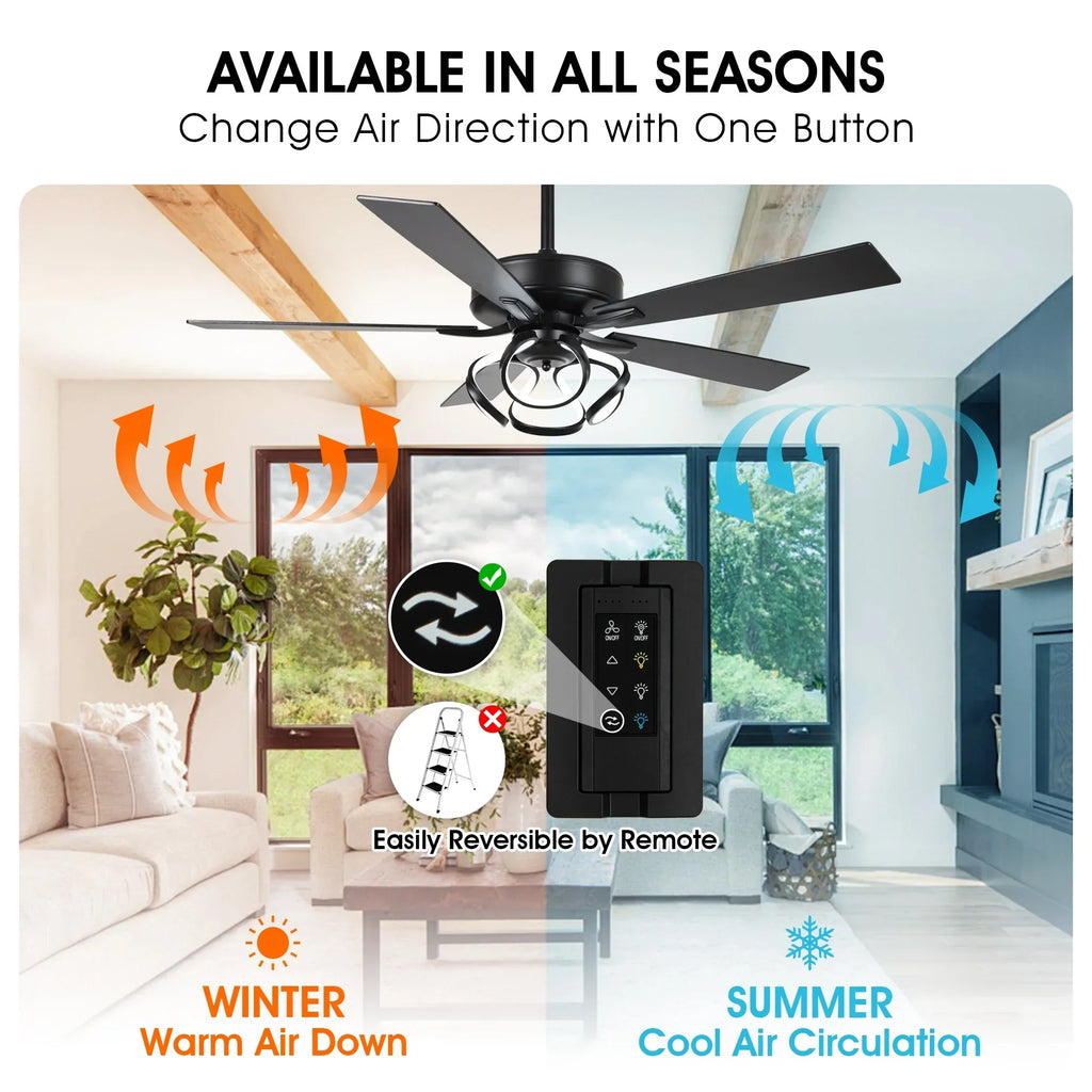 Nouveauté 2026 – Ventilateur de plafond contemporain chromé Parrot Uncle 52 pouces (132 cm) avec éclairage LED intégré et télécommande
