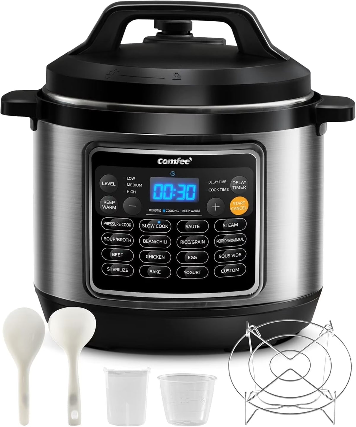 Nouveauté 2026 – COMFEE" 16 en 1 Autocuiseur électrique instantané multifonction avec fonction antiadhésive, yaourtière, cuiseur à riz, mijoteuse et cuiseur vapeur 8 litres en acier inoxydable
