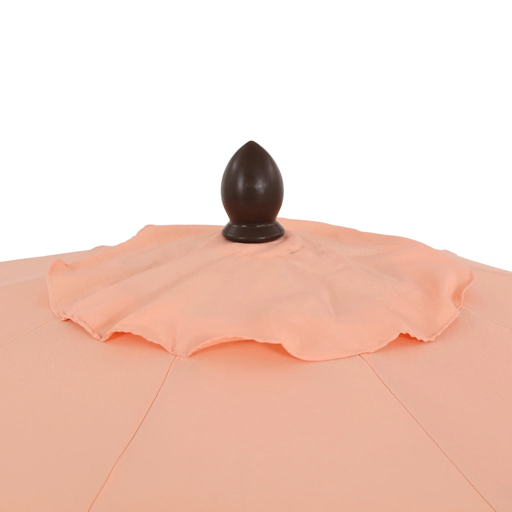 Nouveauté 2026 – Parasol de marché JONATHAN Y Tracy 2,74 m (9 pi), style classique milieu du siècle, franges festonnées, manivelle d'inclinaison automatique, aération et protection UV, rose corail/blanc, mât marron foncé
