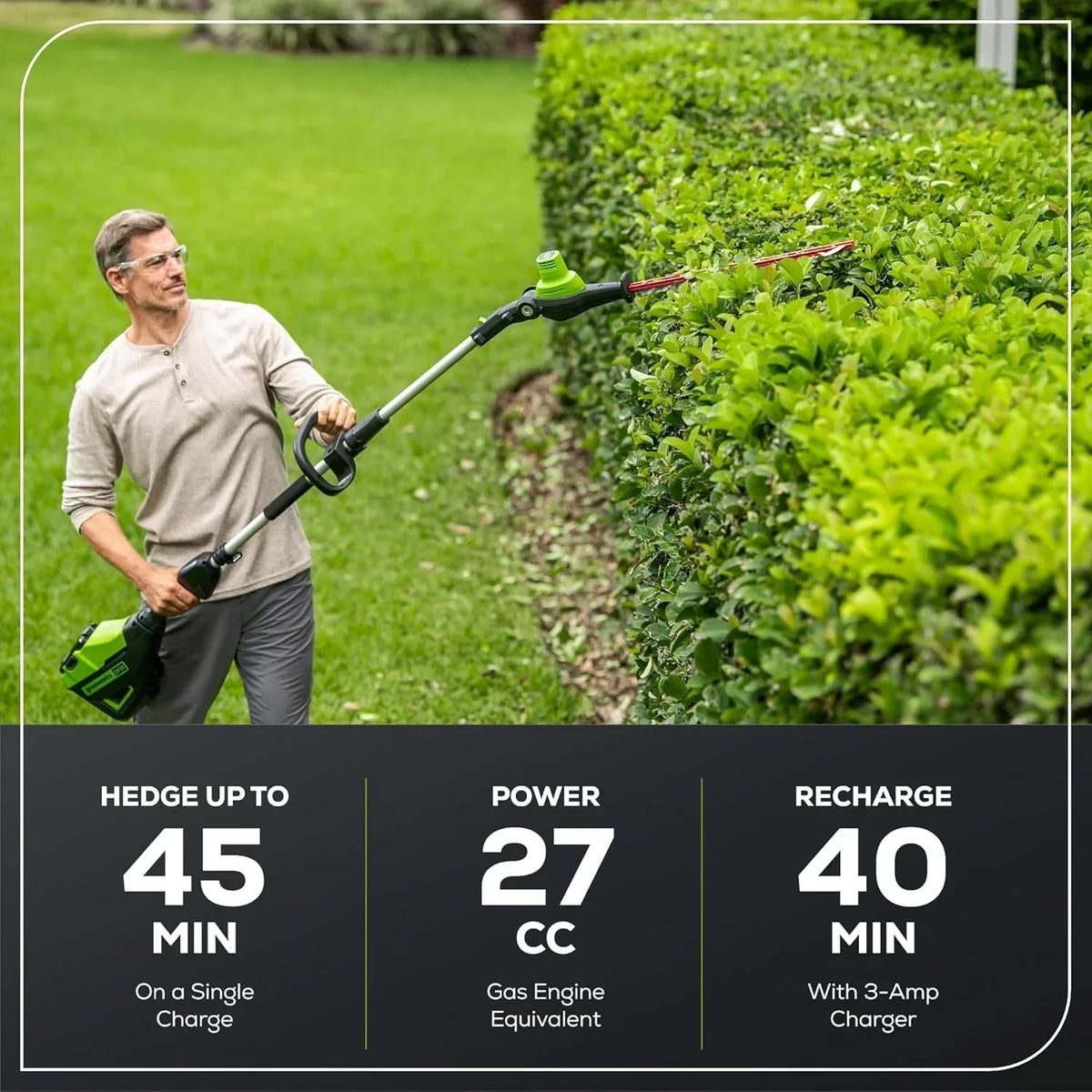Nouveauté 2026 – Taille-haie sur perche sans fil Greenworks 60 V , batterie 2,0 Ah et chargeur inclus