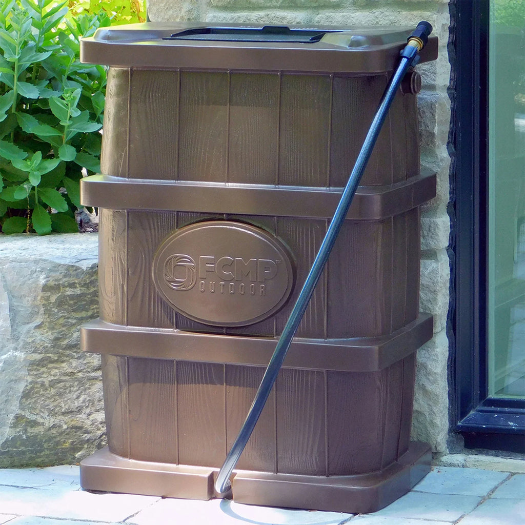 Nouveauté 2026 – Récupérateur d'eau de pluie extérieur FCMP Outdoor WG4000-GRY, aspect bois