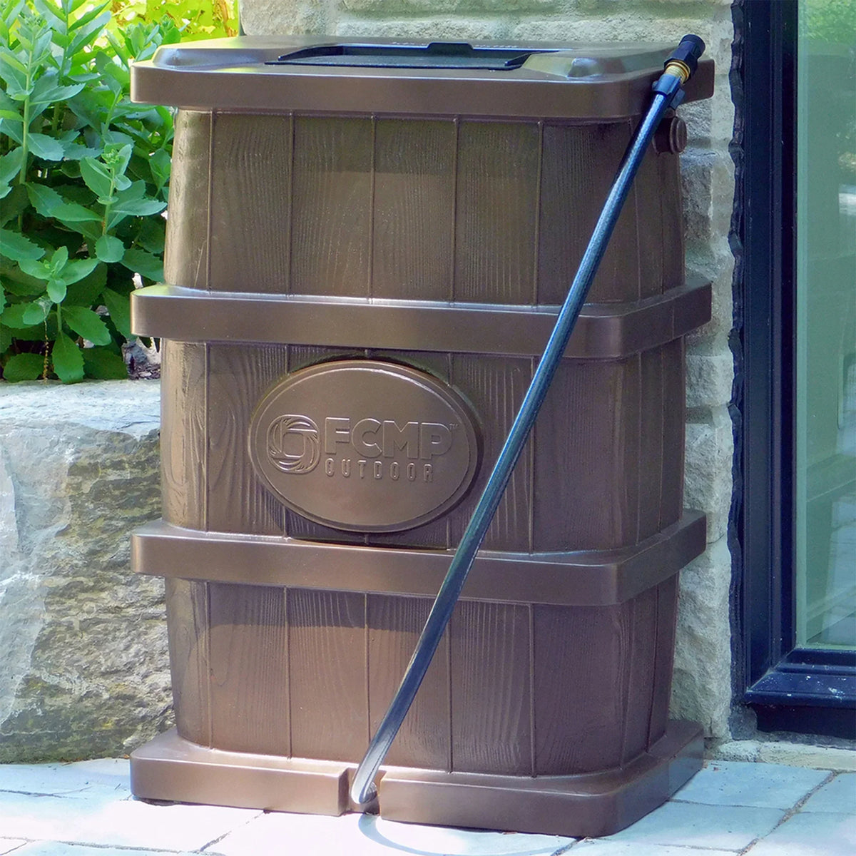 Nouveauté 2026 – Récupérateur d'eau de pluie extérieur FCMP Outdoor WG4000-GRY, aspect bois