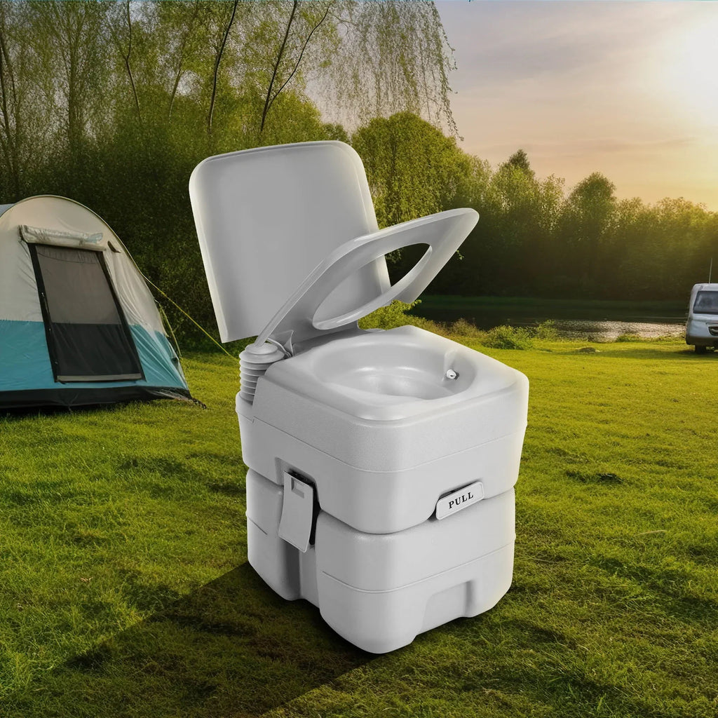 Nouveauté 2026 – Toilettes portables Dextrus , 5,3 gallons (20 litres), avec réservoir amovible, double bec verseur, pompe de chasse d'eau, idéales pour le camping, la navigation de plaisance, la randonnée et les voyages. Coloris : blanc et gris