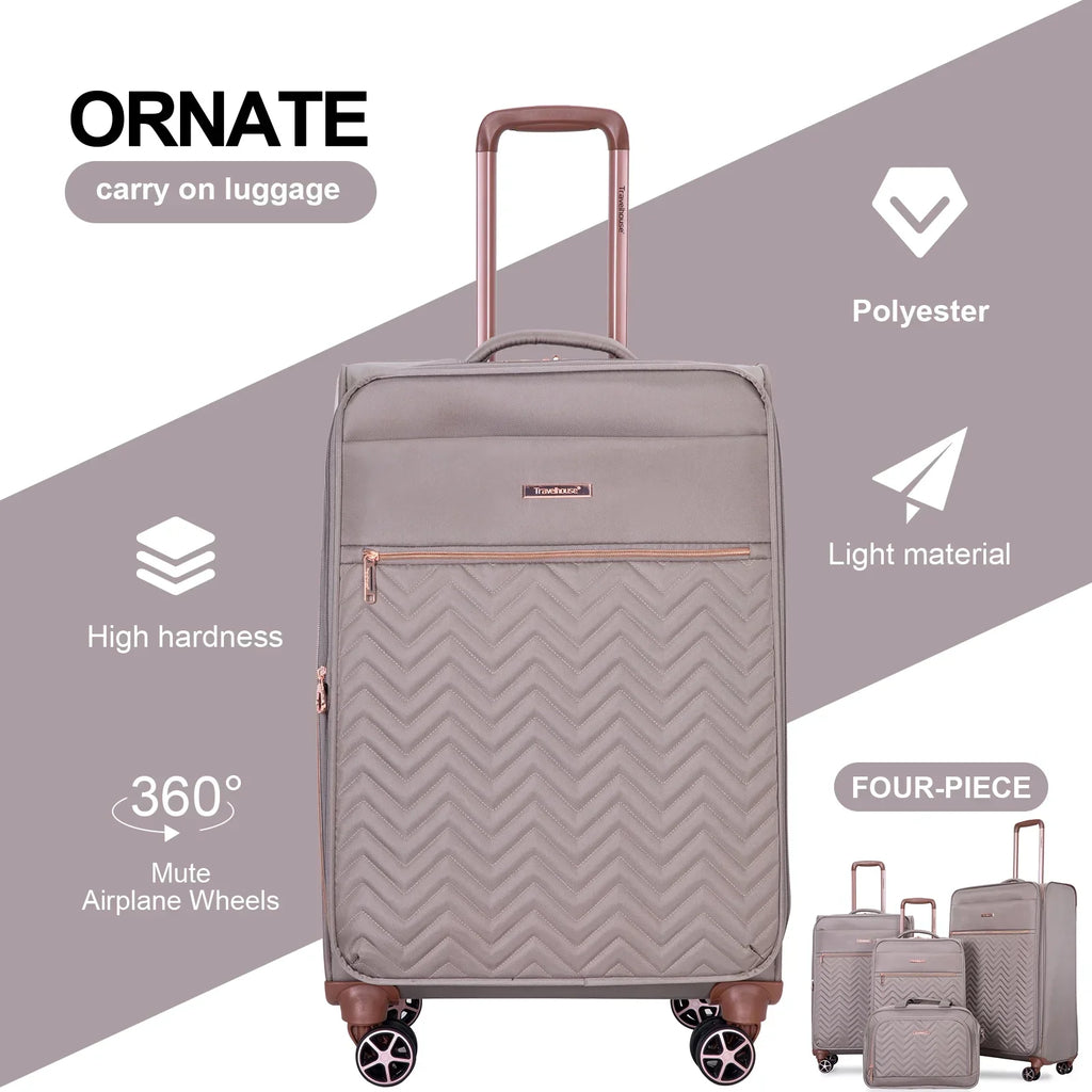 Nouveauté 2026 – Ensemble de 4 bagages Travelhouse : valise souple extensible et légère avec doubles roulettes multidirectionnelles (noir