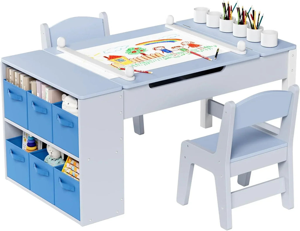 Nouveauté 2026 – Ensemble table et 2 chaises LAZY BUDDY pour enfants , chevalet 2 en 1 et table de bricolage pour tout-petits avec bacs de rangement, gobelets de peinture et rouleau de papier, idéal pour les enfants de 3 ans et plus