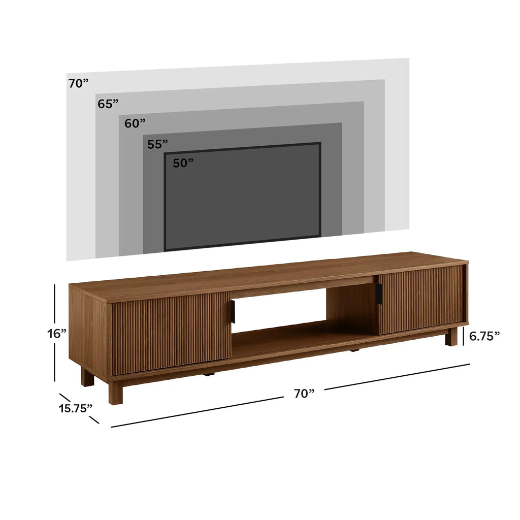 Nouveauté 2026 – Meuble TV Walker Edison , style moderne du milieu du siècle, à deux portes cannelées, pour téléviseurs jusqu'à 80 pouces, chêne côtier
