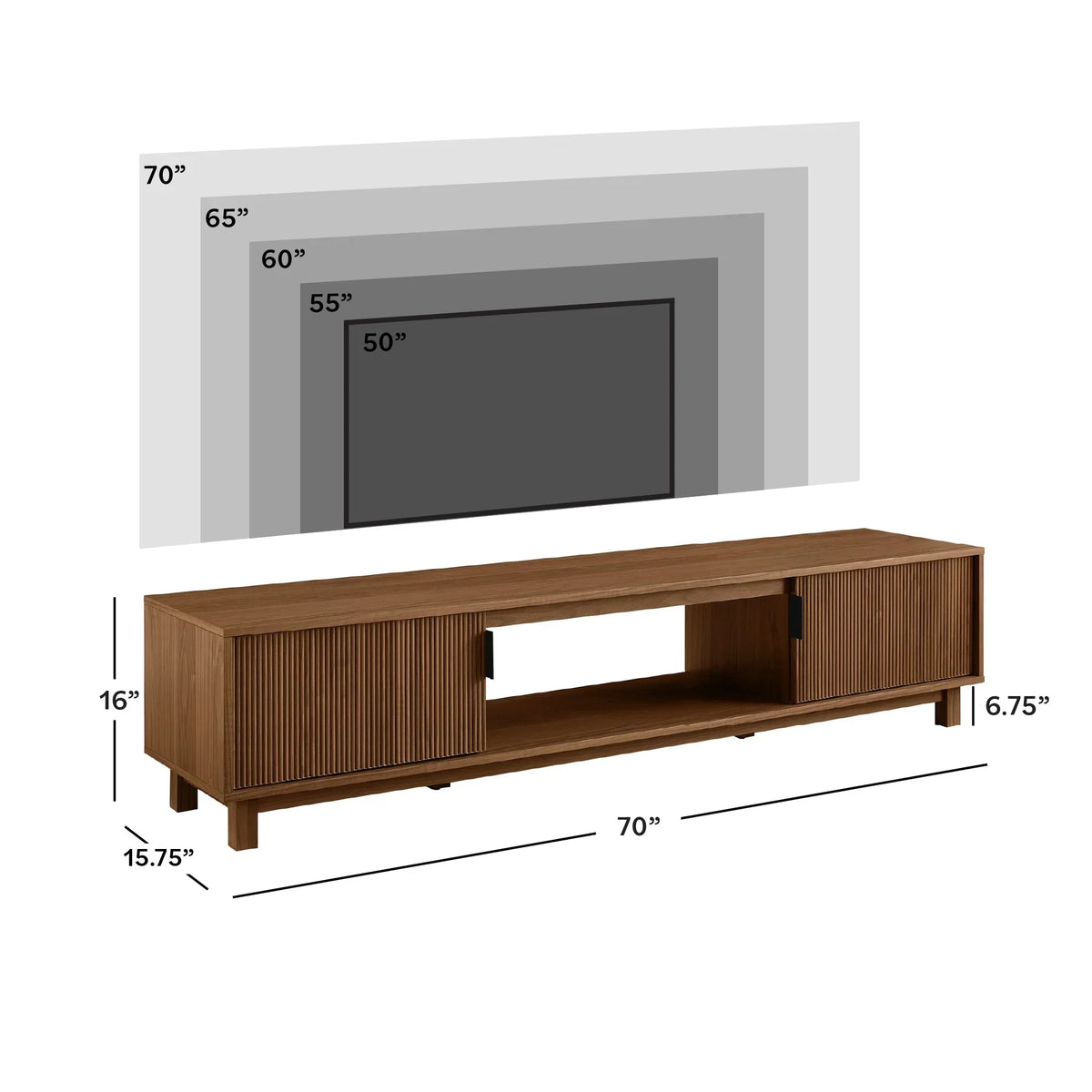 Nouveauté 2026 – Meuble TV Walker Edison , style moderne du milieu du siècle, à deux portes cannelées, pour téléviseurs jusqu'à 80 pouces, chêne côtier