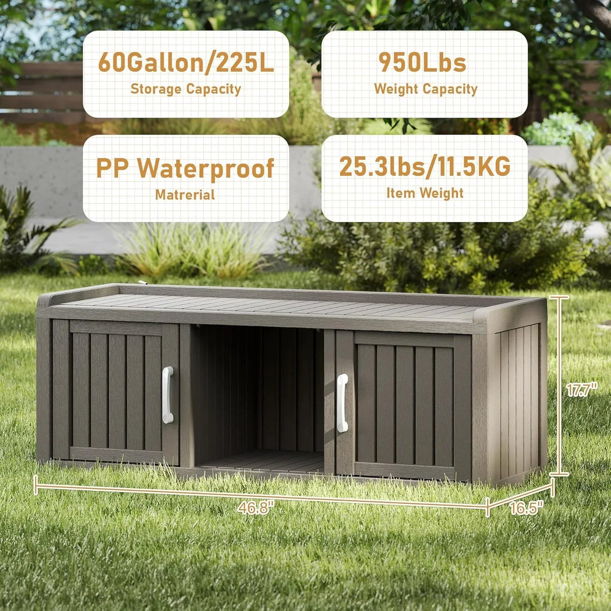 Nouveauté 2026 – Meuble de rangement à chaussures d'extérieur KAMABOKO , banc de rangement étanche et résistant aux UV pour entrée, intérieur et extérieur, avec 2 portes coulissantes de style grange et étagères réglables pour entrée, chambre, couloir