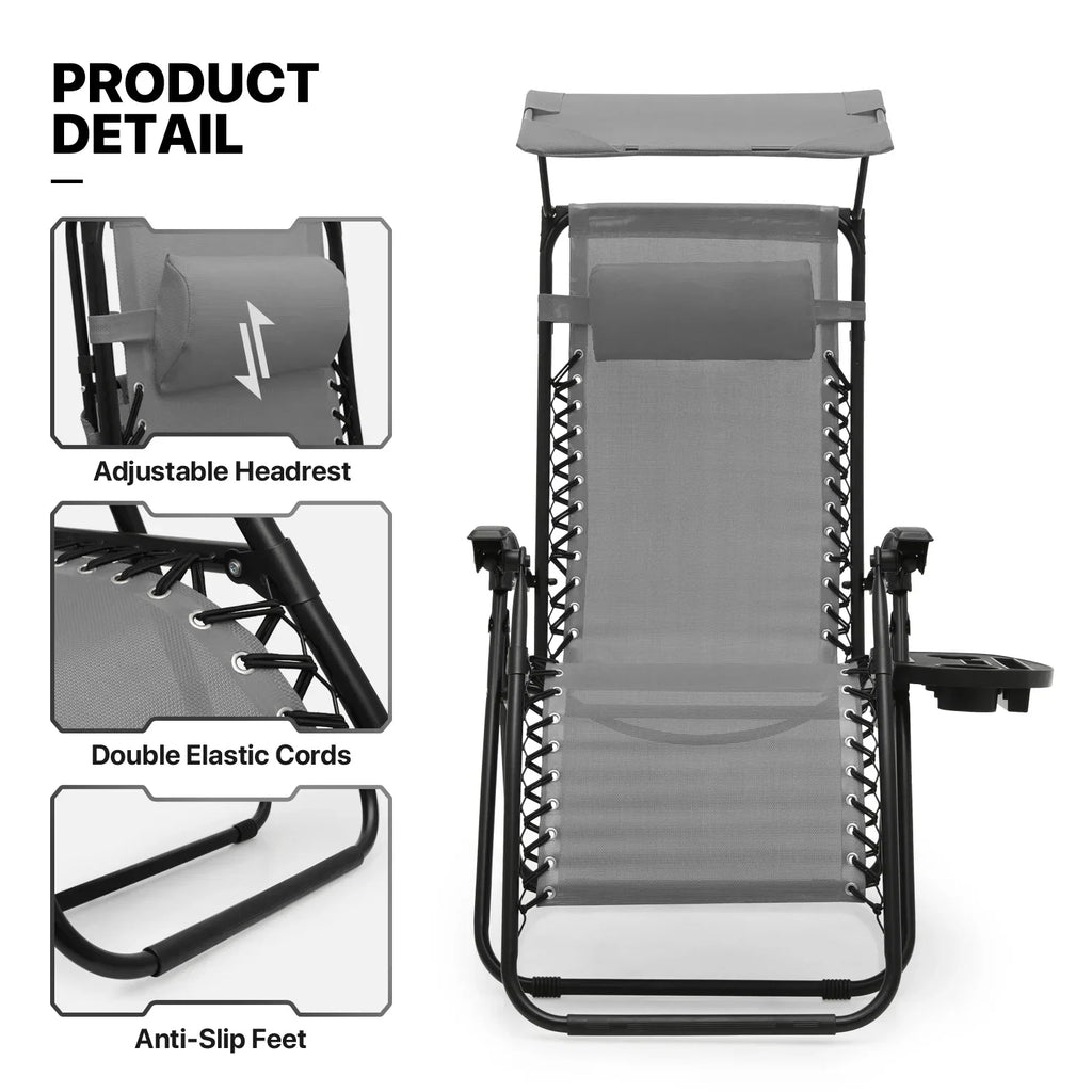 Nouveauté 2026 – Ensemble de 2 chaises MoNiBloom Zero Gravity , fauteuils de plage/terrasse pliables avec auvent et appui-tête, noirs