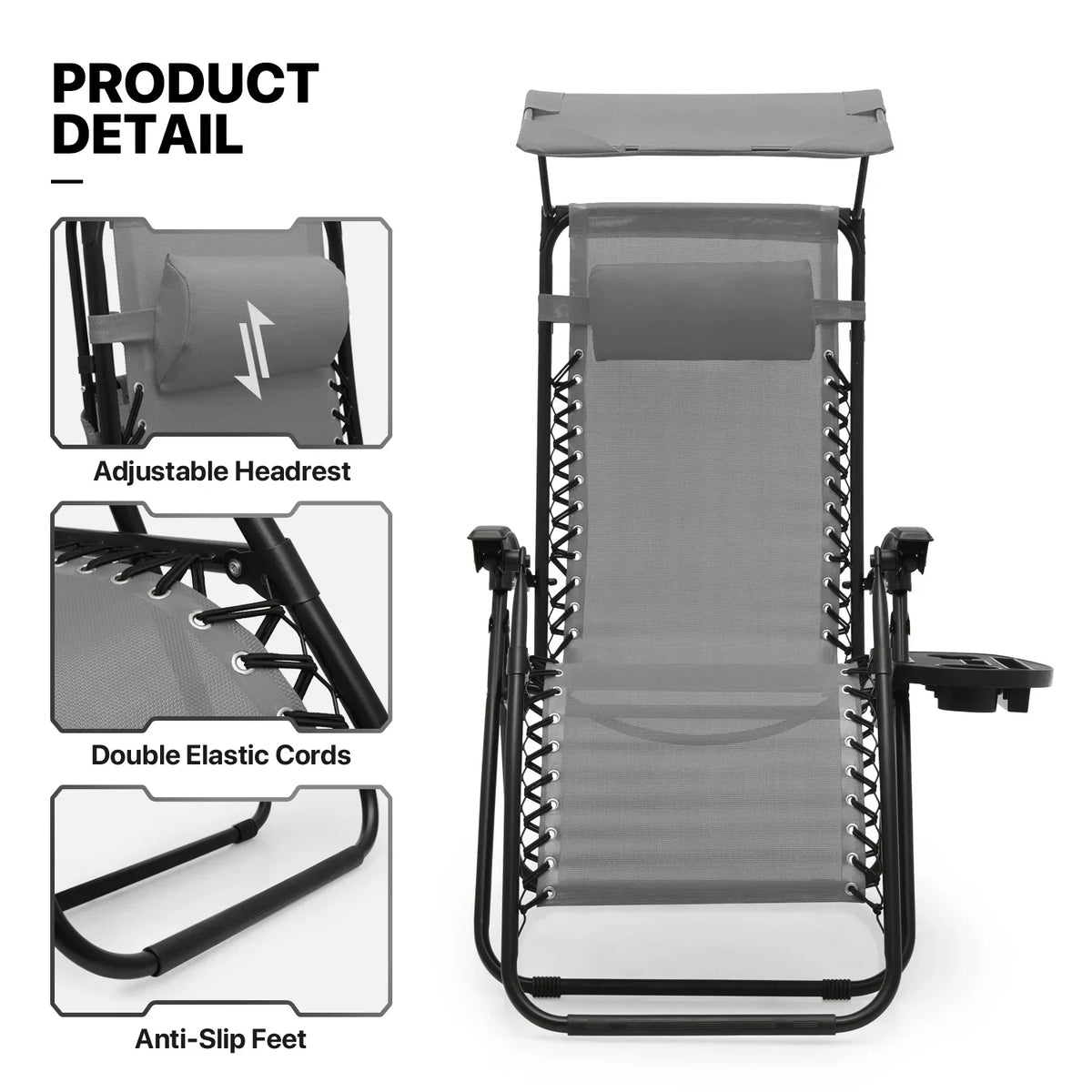 Nouveauté 2026 – Ensemble de 2 chaises MoNiBloom Zero Gravity , fauteuils de plage/terrasse pliables avec auvent et appui-tête, noirs