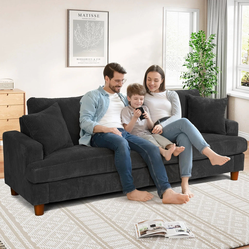 Nouveauté 2026 – Canapé 3 places en velours côtelé 221 cm (87 pouces), avec assises extra profondes, confortable et rembourré, idéal pour le salon. Comprend 2 coussins et est disponible en vert