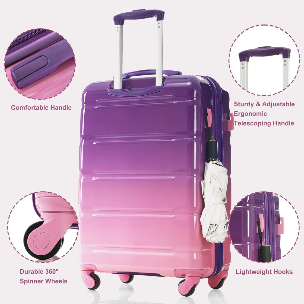 Nouveauté 2026 – Ensemble de 3 valises PAPROOS (51/61/71 cm), valise rigide légère avec port USB et crochets latéraux, bagage de voyage avec serrure TSA, valise à roulettes rigide pour l'école et les voyages, rose