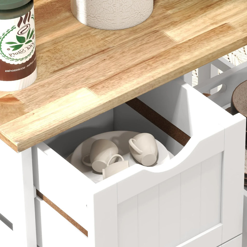 Nouveauté 2026 – Îlot de cuisine roulant HOMCOM , chariot de service de bar, chariot compact sur roulettes avec plateau en bois, étagères et tiroirs pour salle à manger, gris