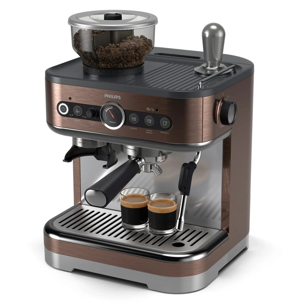 Nouveauté 2026 – Machine à expresso semi-automatique Philips Barista Brew avec mousseur à lait, métal argenté