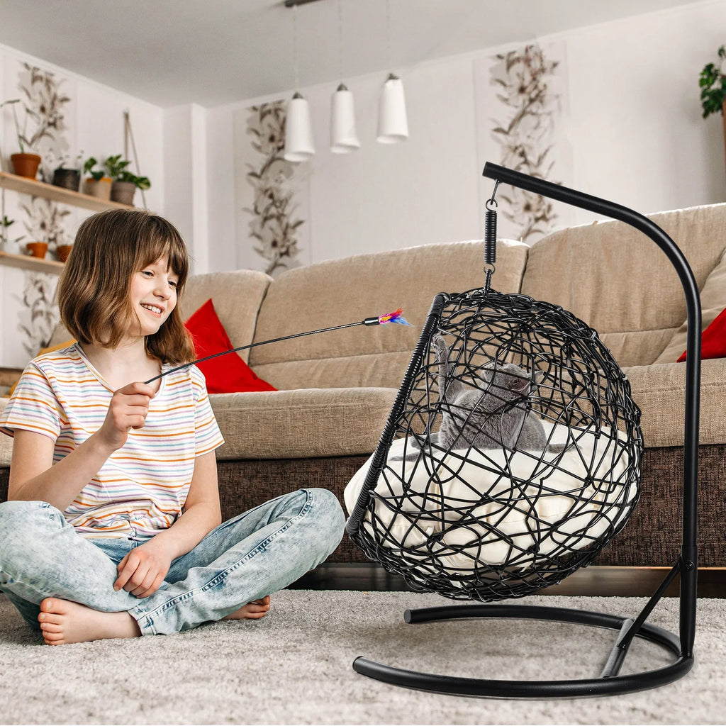Nouveauté 2026 – Lit surélevé pour chat d'intérieur Dextrus avec coussin amovible, marron uni