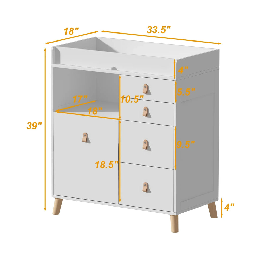 Nouveauté 2026 – Table à langer/commode pour chambre de bébé OXYLIFE , 114 cm (45 po), avec 4 tiroirs et une étagère, blanche