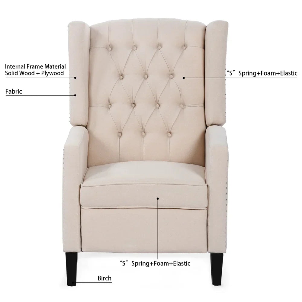 Nouveauté 2026 – Fauteuil d'appoint Triple Tree Modern en tissu, mousse et bois massif, imprimé, garniture cloutée, beige