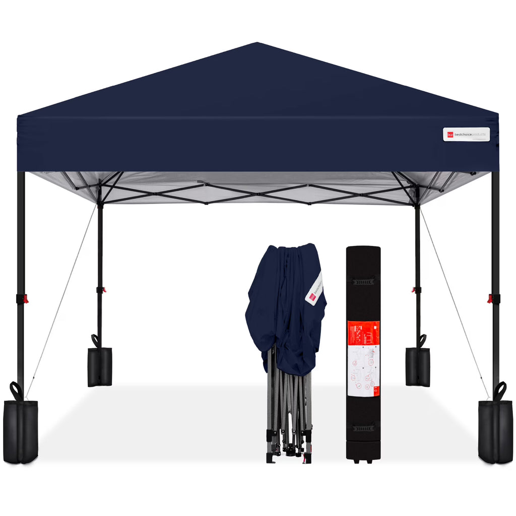 Nouveauté 2026 – Best Choice Products 3,66 m x 3,66 m - Abri pliant facile à monter avec installation en un clic, sac à roulettes et 4 sacs de lestage - Bleu marine