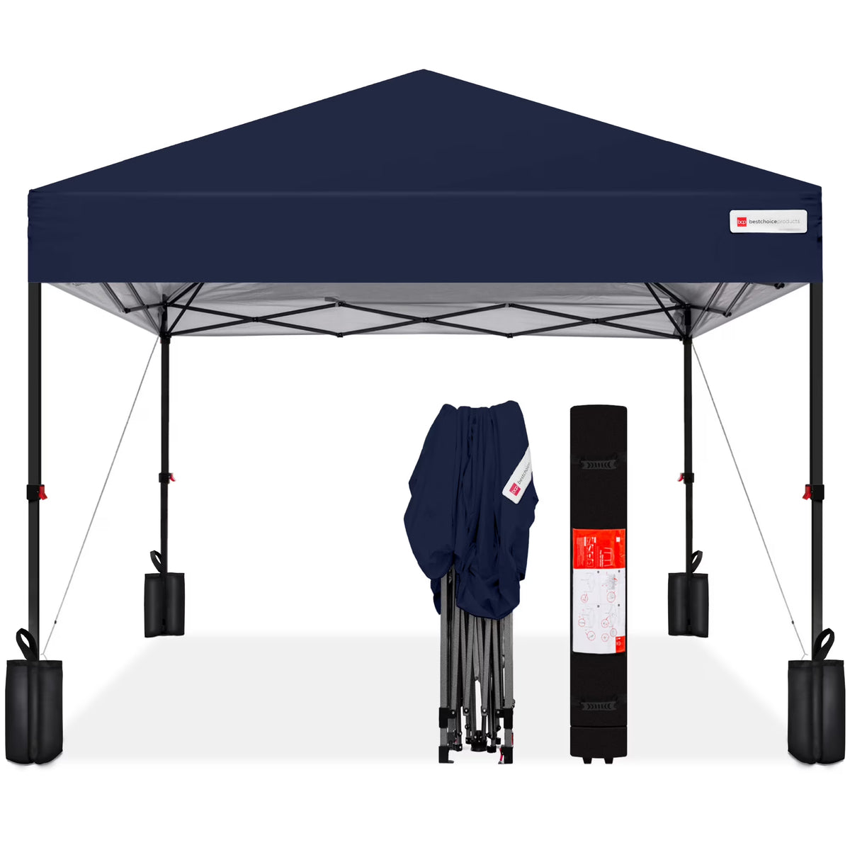 Nouveauté 2026 – Best Choice Products 3,66 m x 3,66 m - Abri pliant facile à monter avec installation en un clic, sac à roulettes et 4 sacs de lestage - Bleu marine