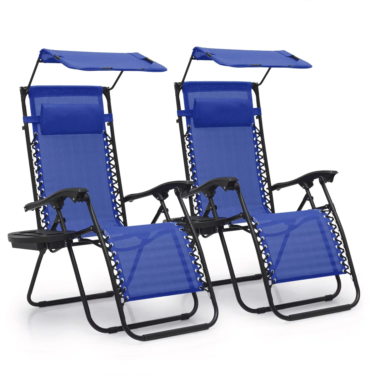 Nouveauté 2026 – Ensemble de 2 chaises MoNiBloom Zero Gravity , fauteuils de plage/terrasse pliables avec auvent et appui-tête, noirs
