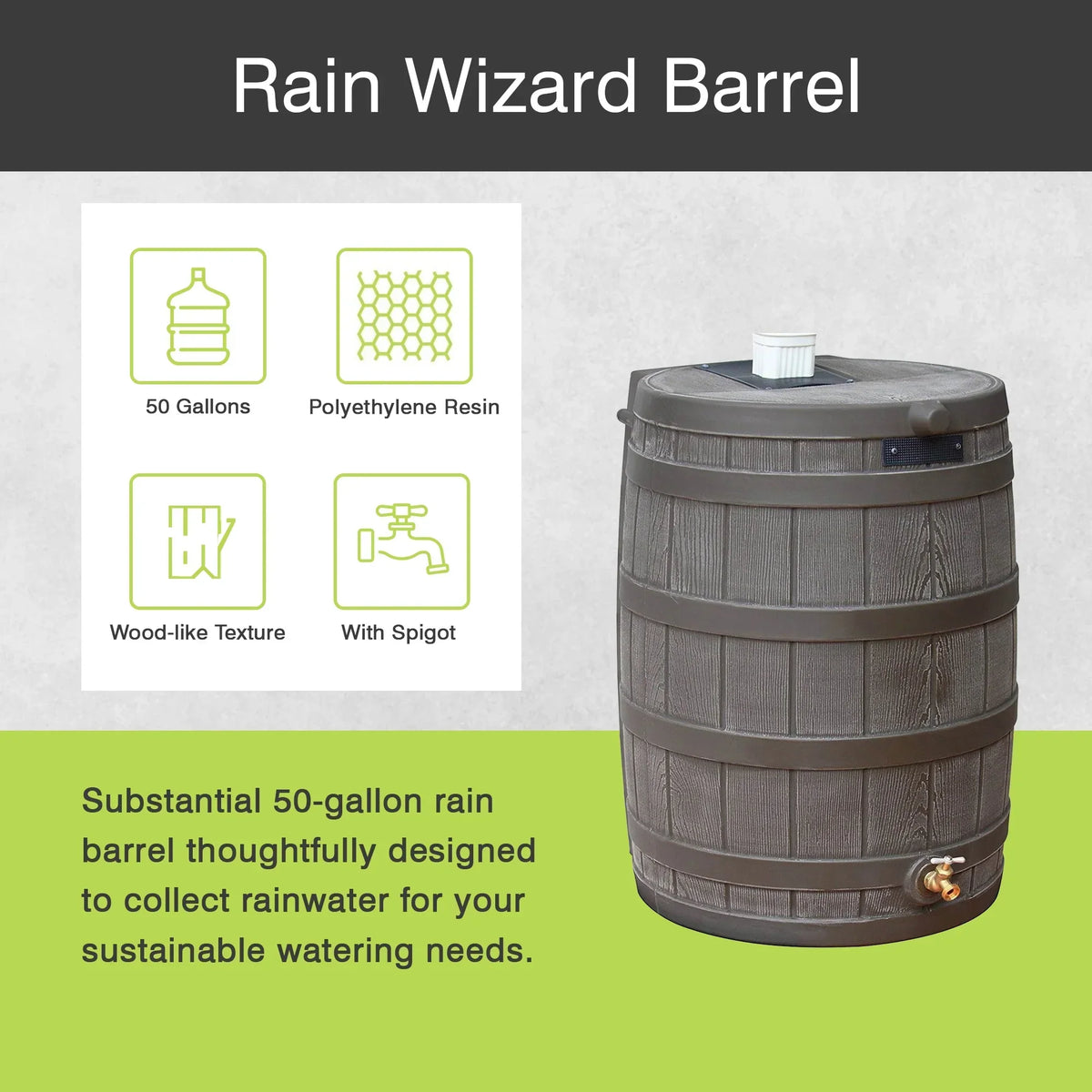 Nouveauté 2026 – Récupérateur d'eau de pluie Good Ideas Rain Wizard 50 gallons (190 litres