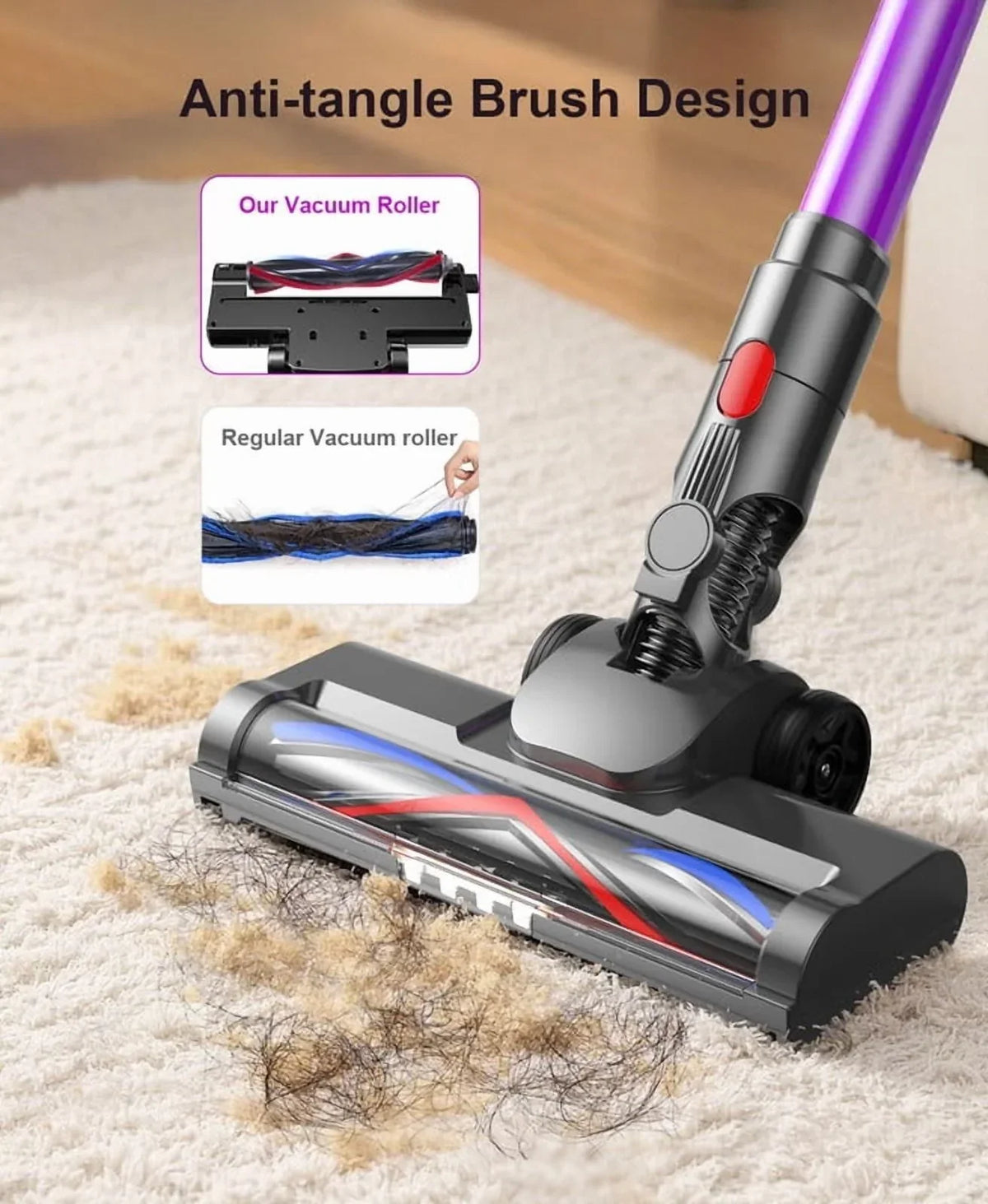 Nouveauté 2026 – Aspirateur sans fil Hosaud - 45 000 Pa, 550 W, 55 min d'autonomie, 2 600 mAh - Léger et idéal pour la maison, les poils d'animaux, les tapis et les sols (violet