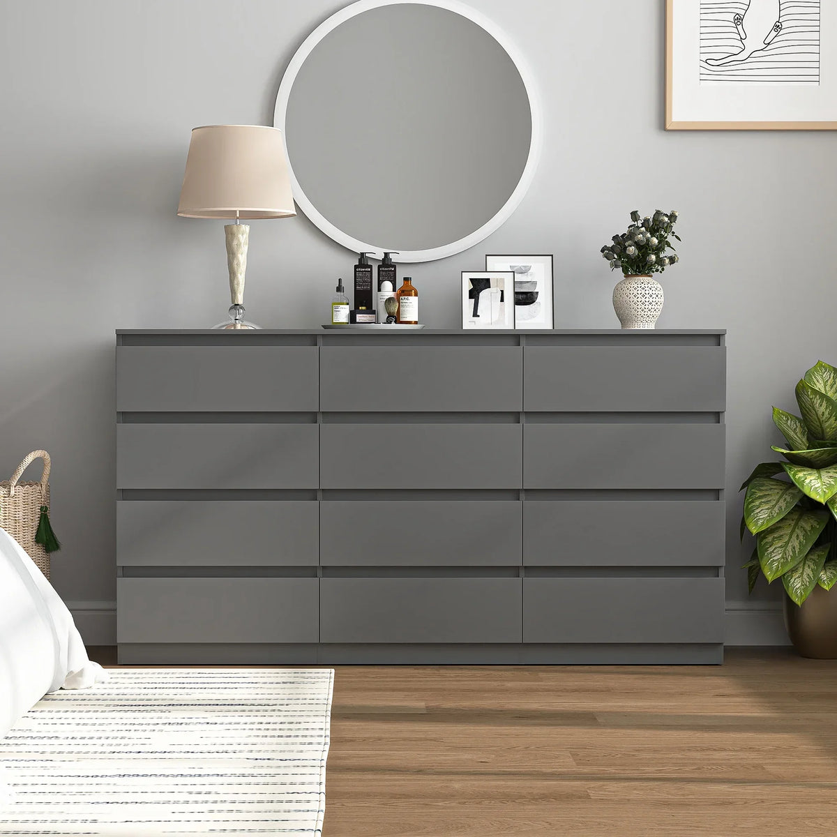 Nouveauté 2026 – Commode moderne Kadyn à 6 tiroirs, meuble en bois, commode pour chambre, meuble de rangement de cuisine avec tiroirs, commode (noire
