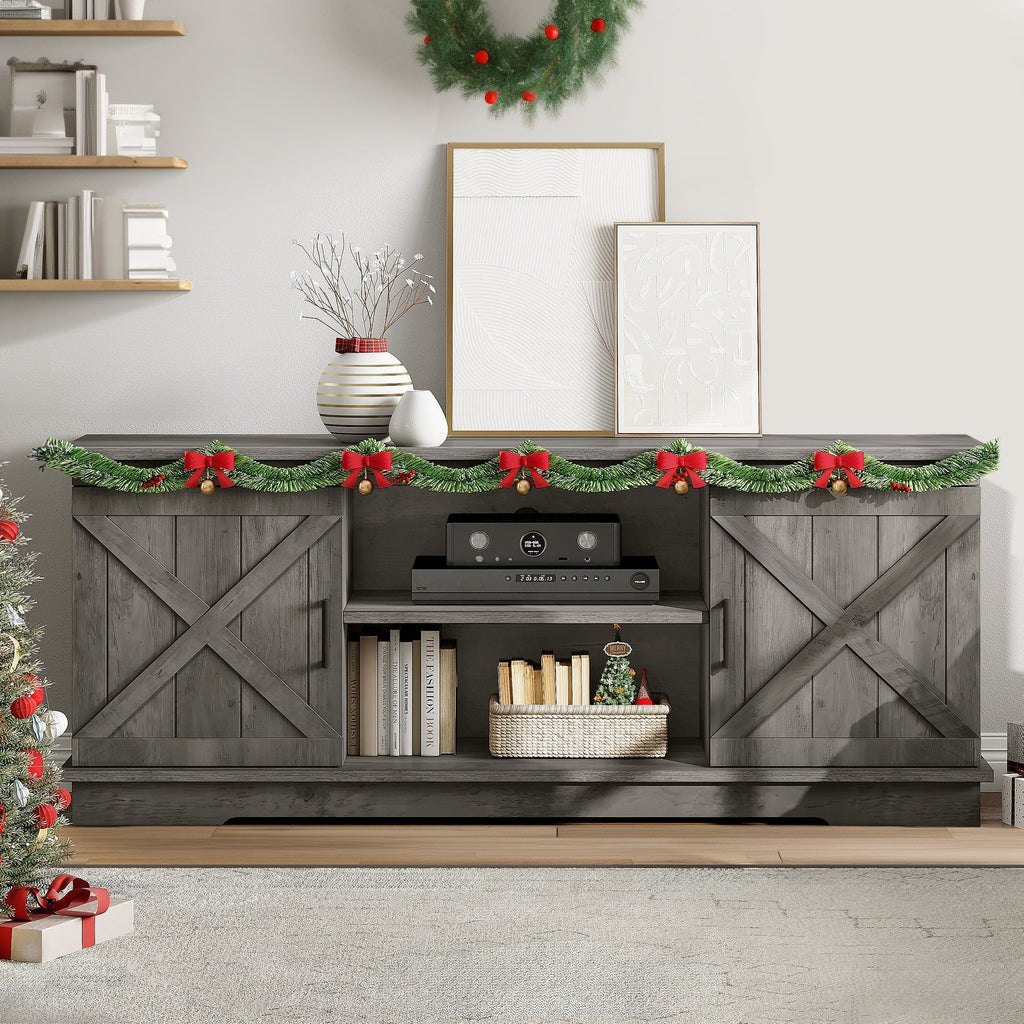 Nouveauté 2026 – Meuble TV Dextrus Farmhouse pour téléviseur 65 pouces, centre multimédia pour salon, meuble console TV, gris délavé