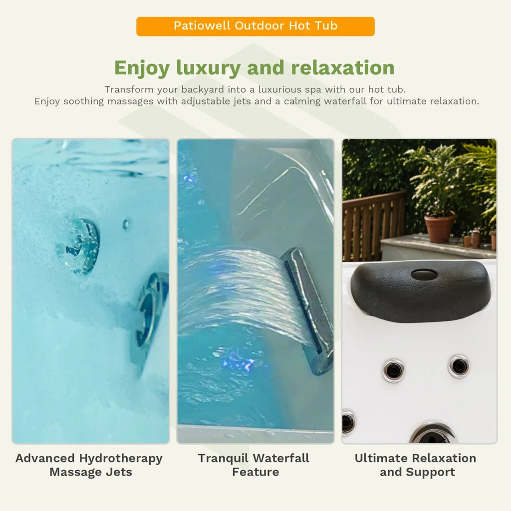 Nouveauté 2026 – Spa extérieur Patiowell 2 places , 41 jets de massage, éclairage LED, système de purification d'eau intégré, 900 L, noir