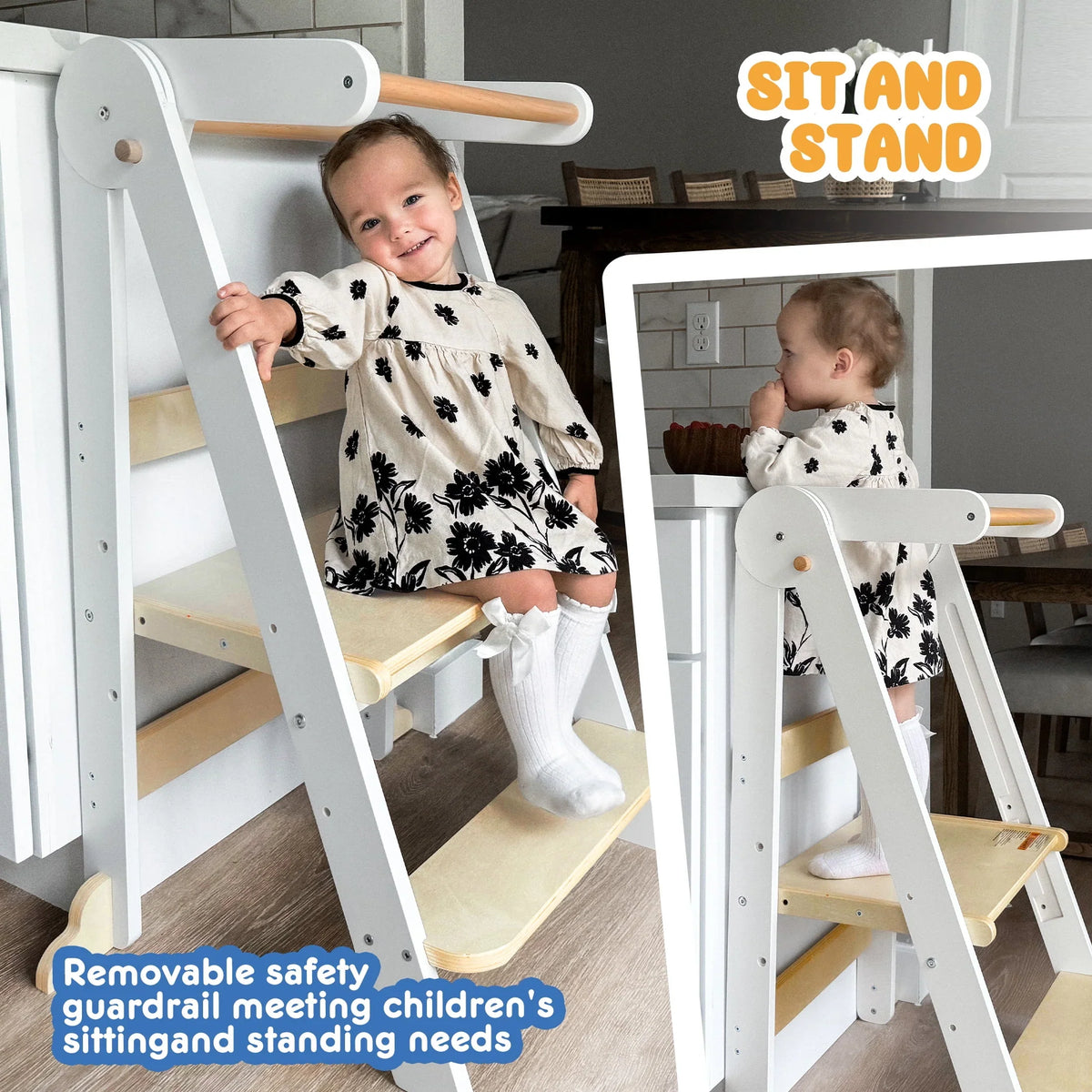 Nouveauté 2026 – Tour de cuisine pliable HARPPA pour tout-petits, tour sur pied pour enfants de 1,5 à 6 ans, blanche