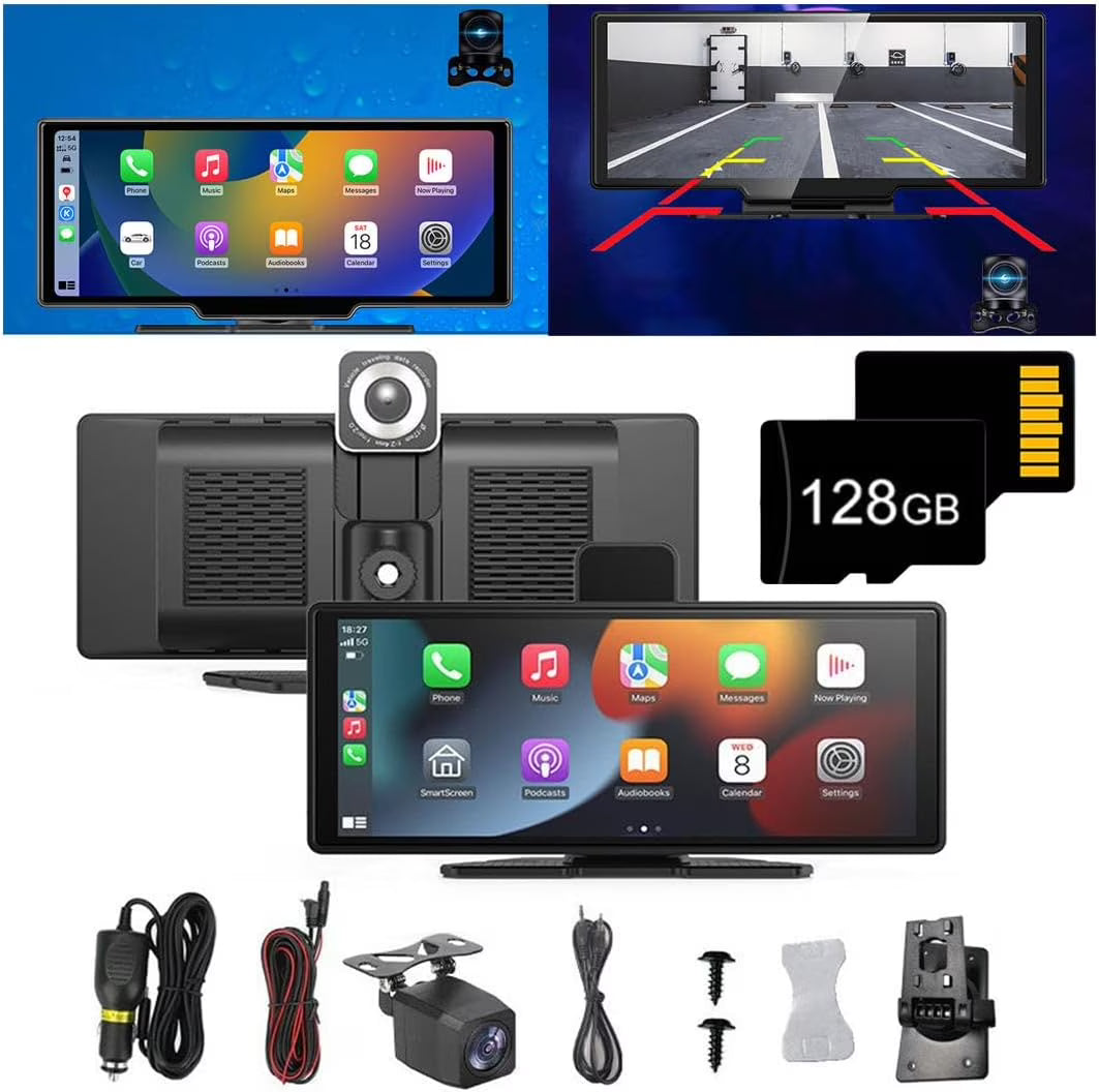 Nouveauté 2026 – Tablette de voiture Cartablet Pro Max 2025 , tablette de voiture HD 10,26" avec caméra embarquée 4K, caméra de recul 1080p, navigation GPS/commande vocale (enregistreur + caméra de recul + projection d'écran (128 Go