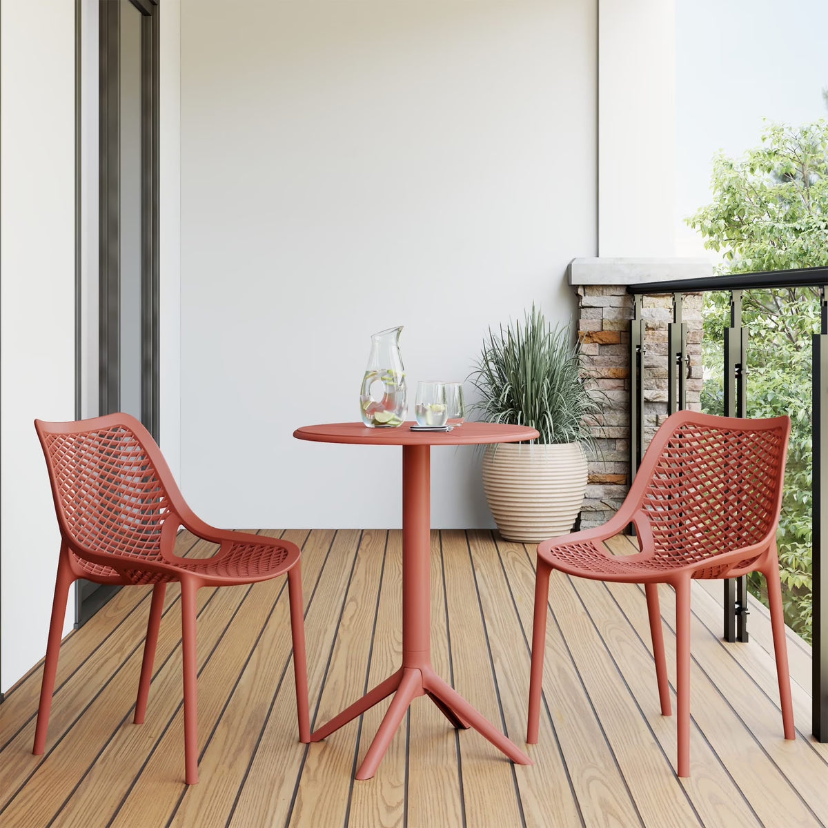 Nouveauté 2026 – Ensemble bistro de patio extérieur 3 pièces WestinTrends Playa en résine, vert olive, avec chaises d'appoint empilables