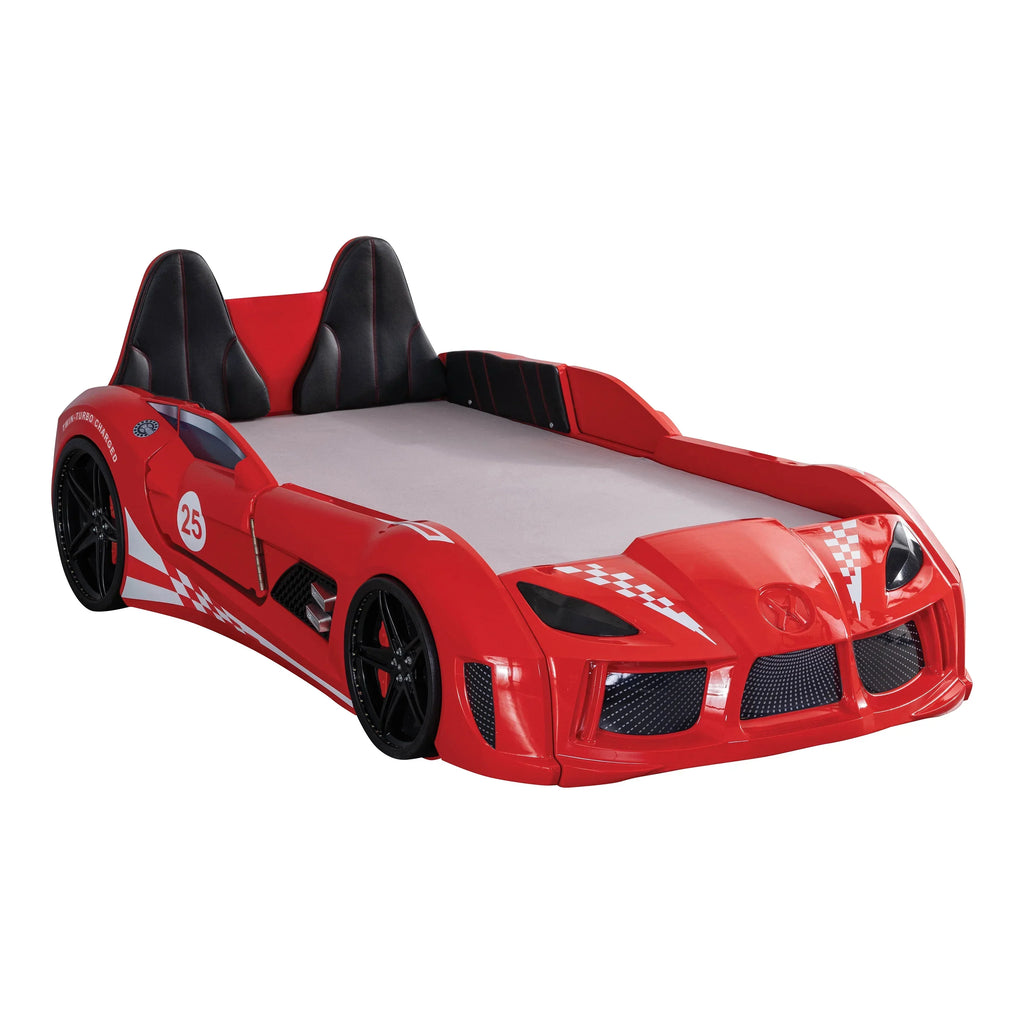 Nouveauté 2026 – Lit double en plastique pour enfants Dash Kids, motif voiture de course, avec LED et son, blanc, Furniture of America