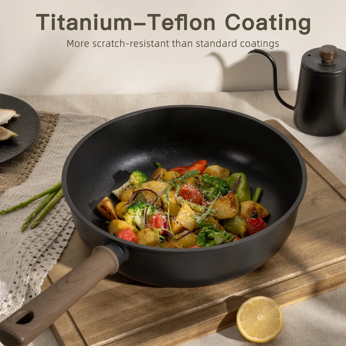 Nouveauté 2026 – Ensemble de 18 pièces Astercook , casseroles et poêles antiadhésives avec élégante poignée en bois, compatible four jusqu'à 250 °C (480 °F), compatible induction, idéal pour les voyages en camping-car, le camping et les pique-niques,
