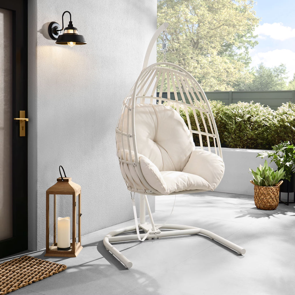 Nouveauté 2026 – Fauteuil suspendu œuf en osier d'extérieur Mainstays, gris, collection