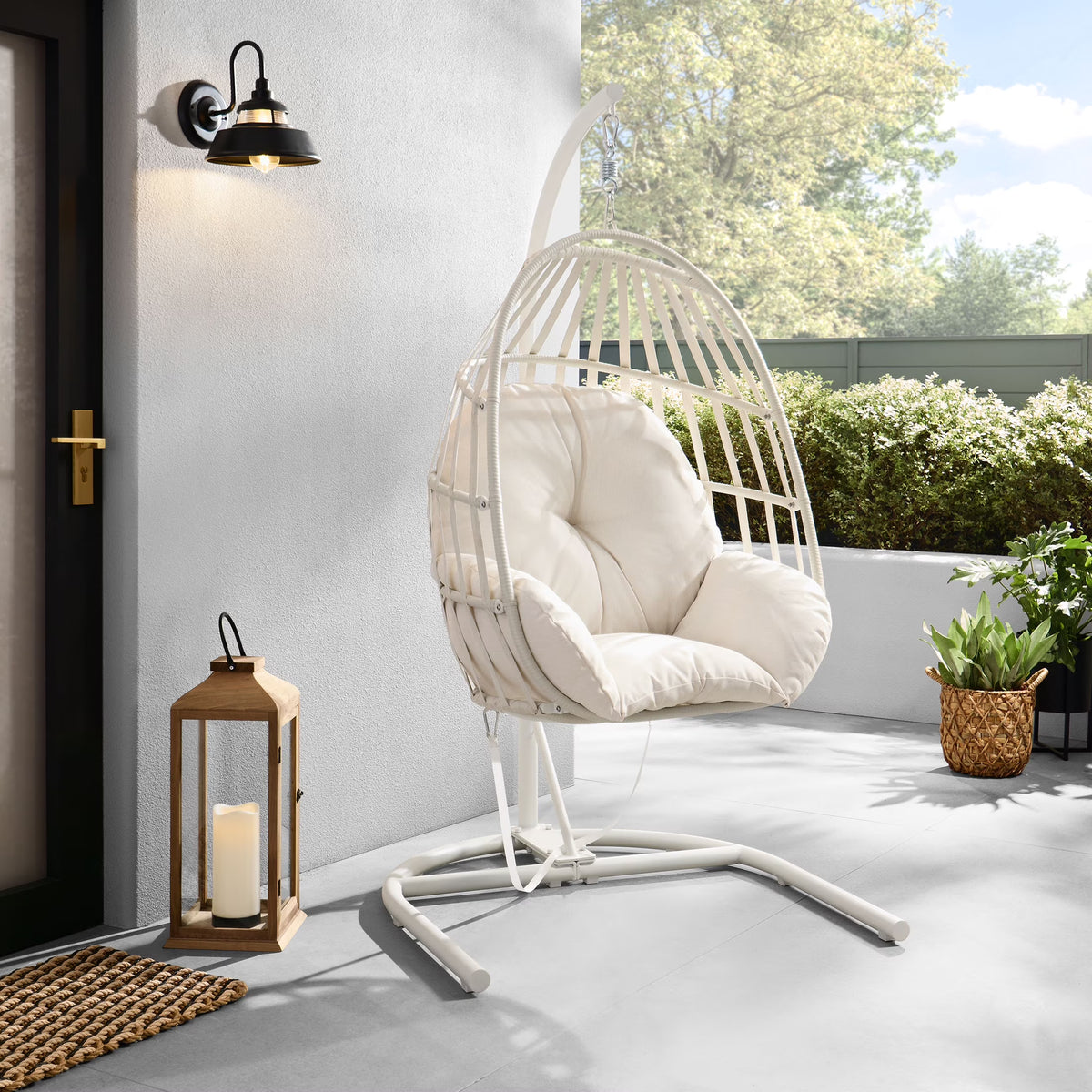 Nouveauté 2026 – Fauteuil suspendu œuf en osier d'extérieur Mainstays, gris, collection