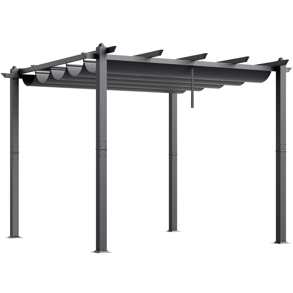Nouveauté 2026 – Pergola en aluminium KFFKFF 3 m x 3 m, avec auvent rétractable, idéale pour patio, jardin, terrasse et cour arrière - Gris