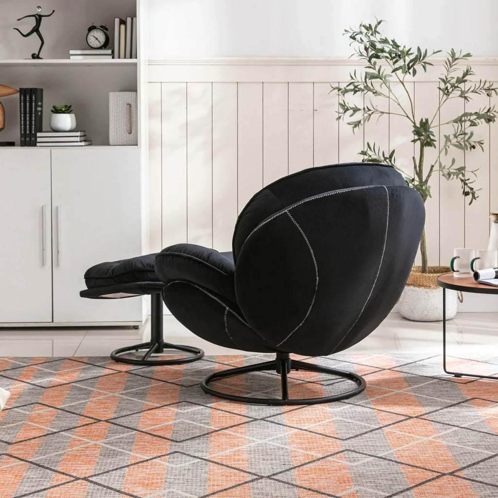Nouveauté 2026 – Fauteuil pivotant Velvet avec repose-pieds, chaise longue moderne avec structure en métal, fauteuil de lecture confortable pour salon, chambre ou bureau, bleu