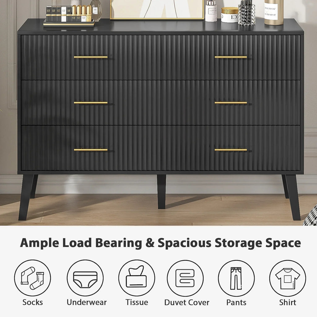 Nouveauté 2026 – Commode à 6 tiroirs Fluted , commode moderne large, commode double à 6 tiroirs