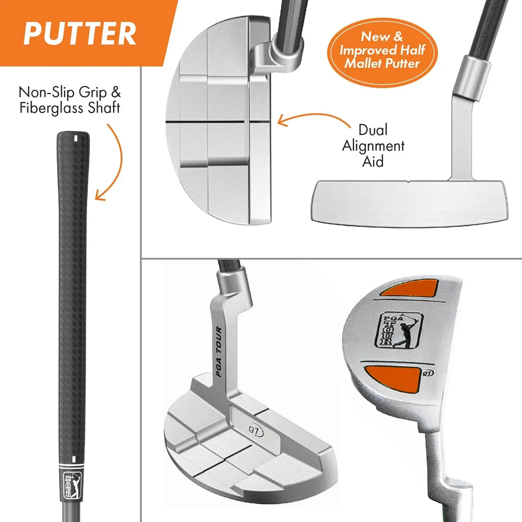 Nouveauté 2026 – Ensemble de 10 clubs de golf trépied pour enfant droitier PGA Tour ; taille du joueur : 1,42 m à 1,57 m ; âge : 8-12 ans
