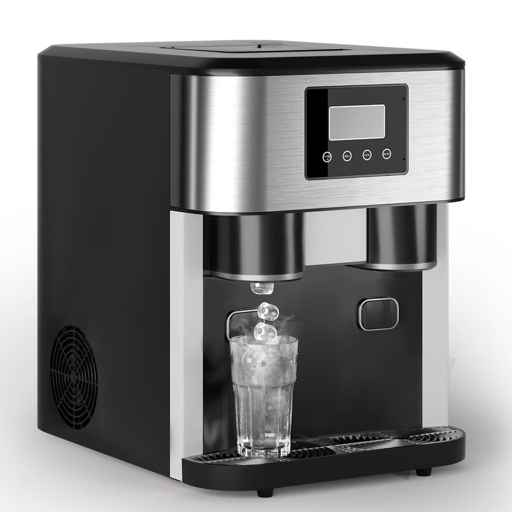 Nouveauté 2026 – Machine à glaçons TABU 3 en 1 avec distributeur d'eau, 18 kg/24 h, fonction glace pilée, autonettoyante, noire