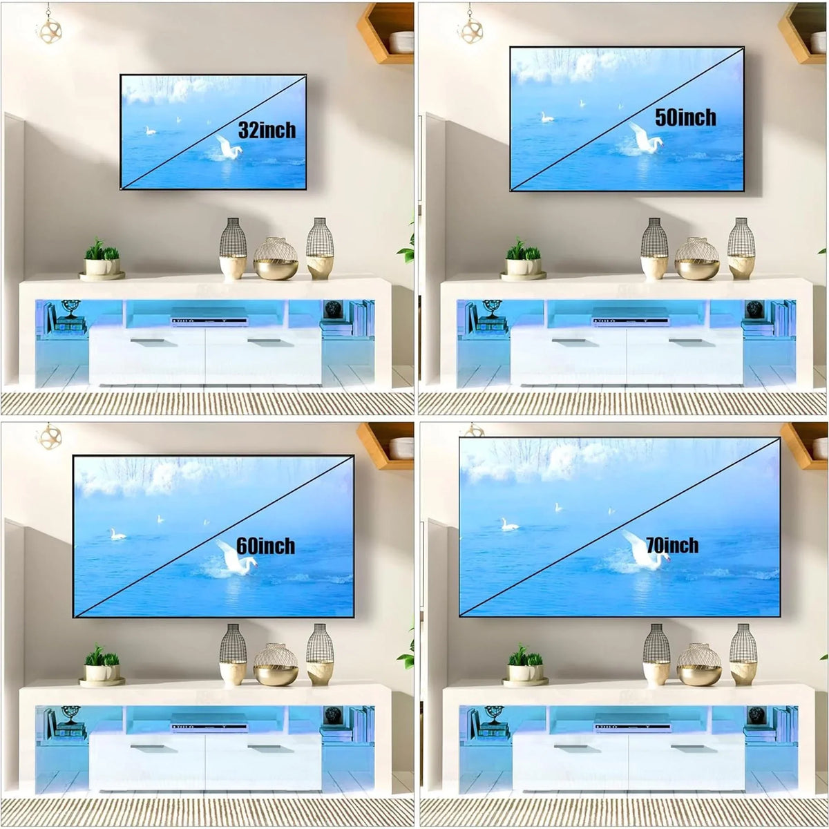 Nouveauté 2026 – Meuble TV PAPROOS pour téléviseurs jusqu'à 70 pouces, finition laquée brillante avec éclairage LED, console TV moderne avec tiroirs de rangement, meuble multimédia, blanc
