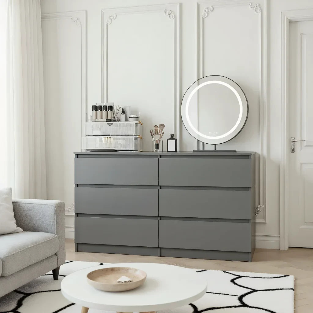 Nouveauté 2026 – Commode moderne Kadyn à 6 tiroirs, meuble en bois, commode pour chambre, meuble de rangement de cuisine avec tiroirs, commode (noire
